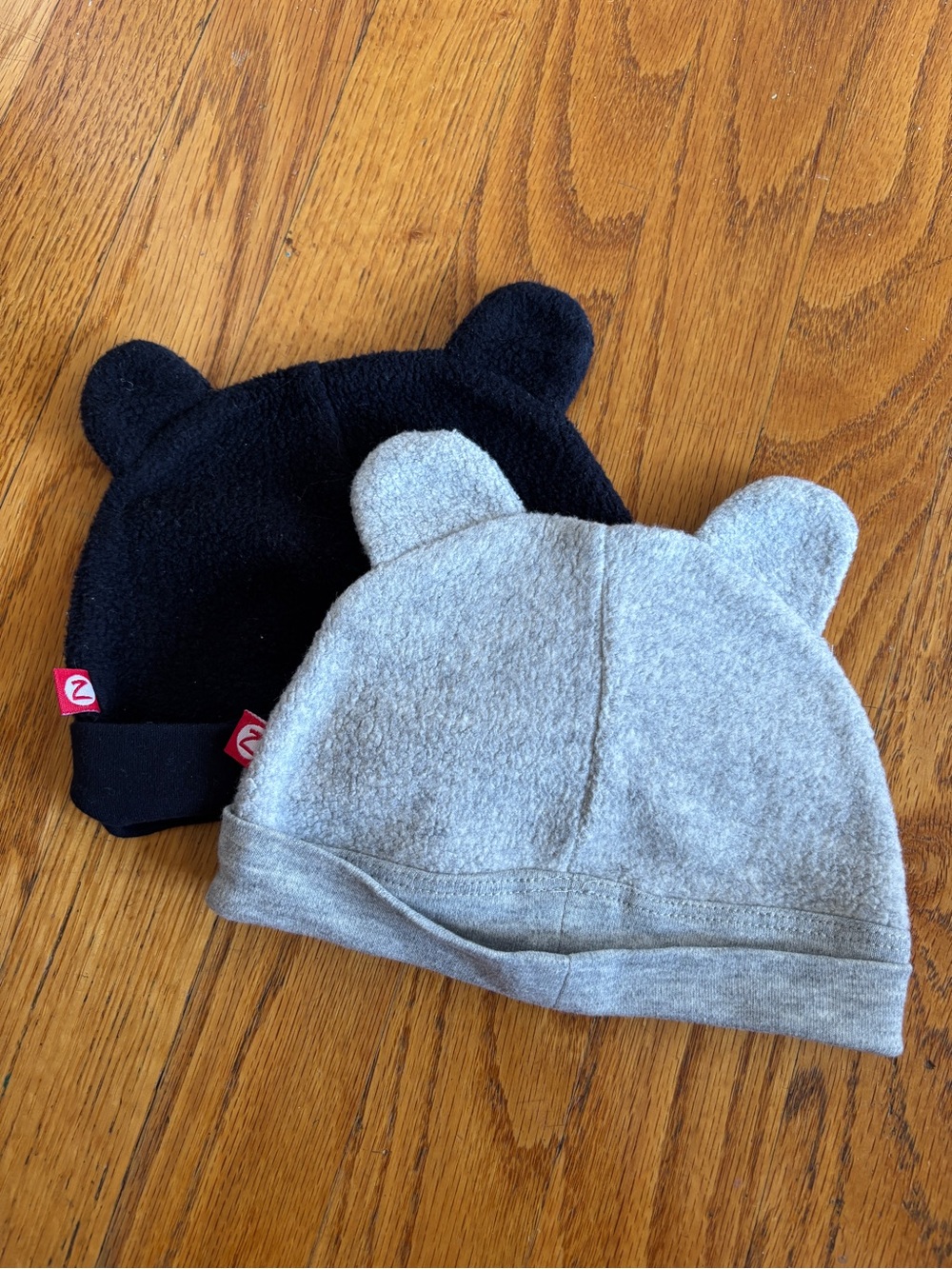 2-Piece Baby Bear Ear Beanie Set - Black & Light Gray